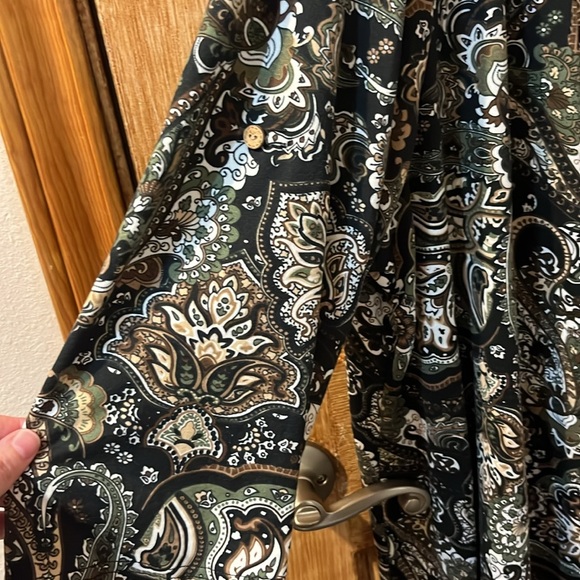 Black Shirt  with Green/White/Brown Paisley Design - Picture 2 of 4